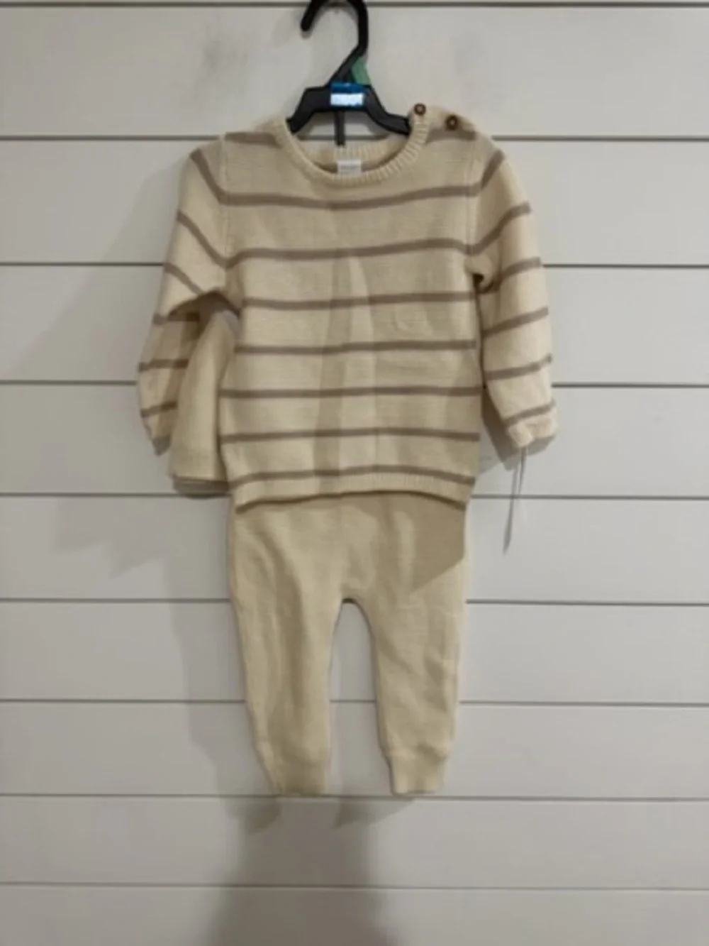 Striped Cream Baby Knit  3 piece Sweater Set
